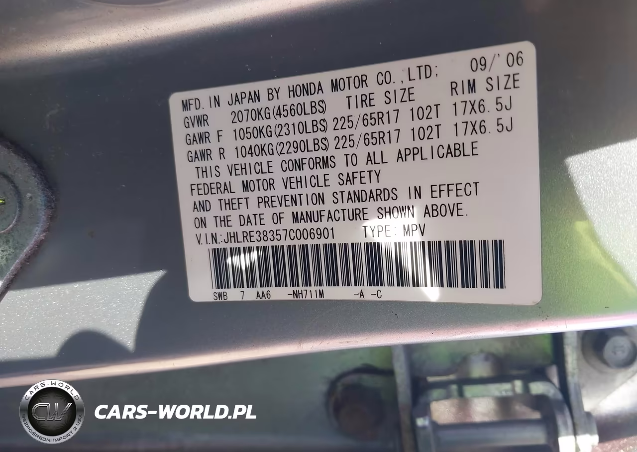 2007 Honda Cr-V Lx VIN:JHLRE38357C006901 - 9