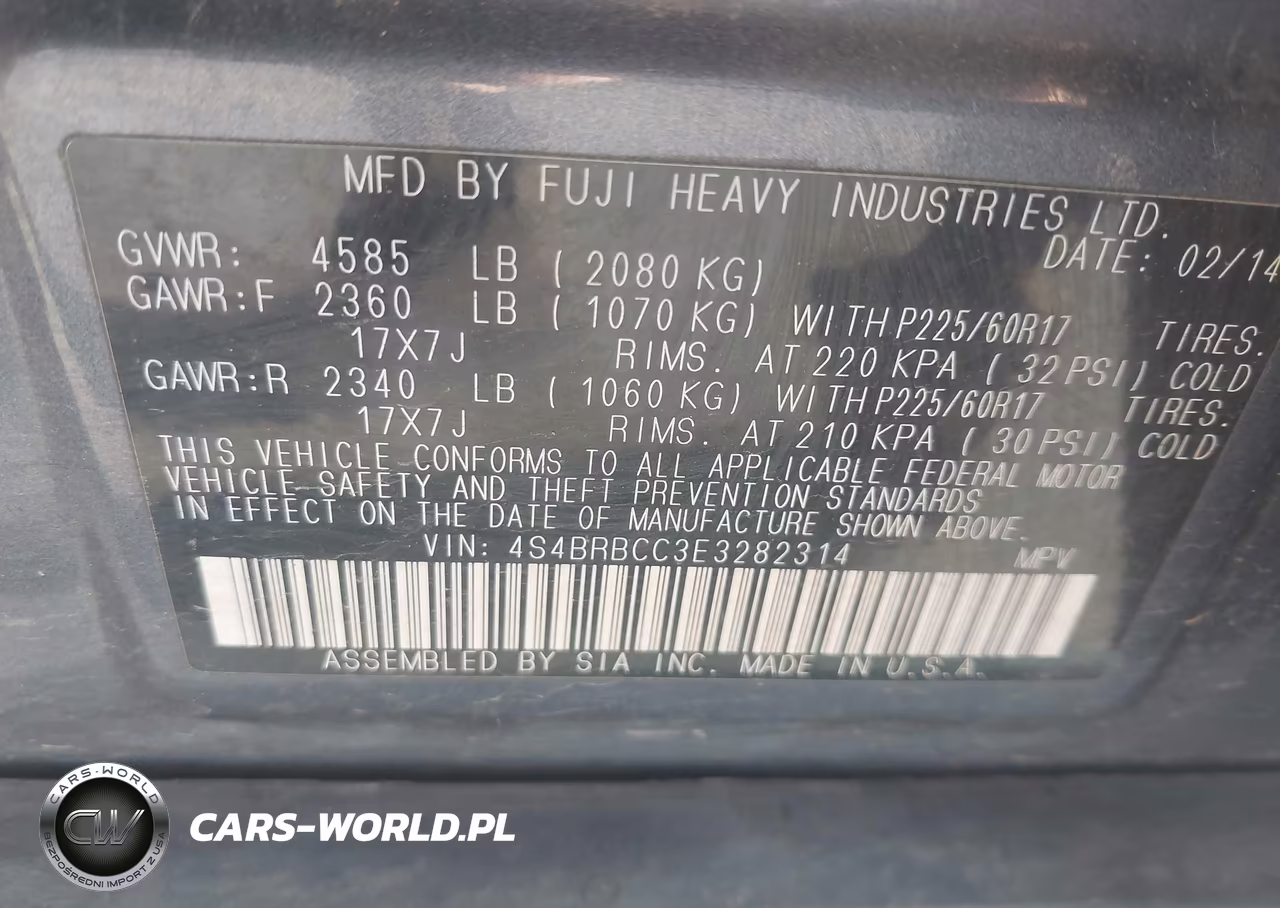 2014 Subaru Outback 2.5I Premium VIN:4S4BRBCC3E3282314 - 9