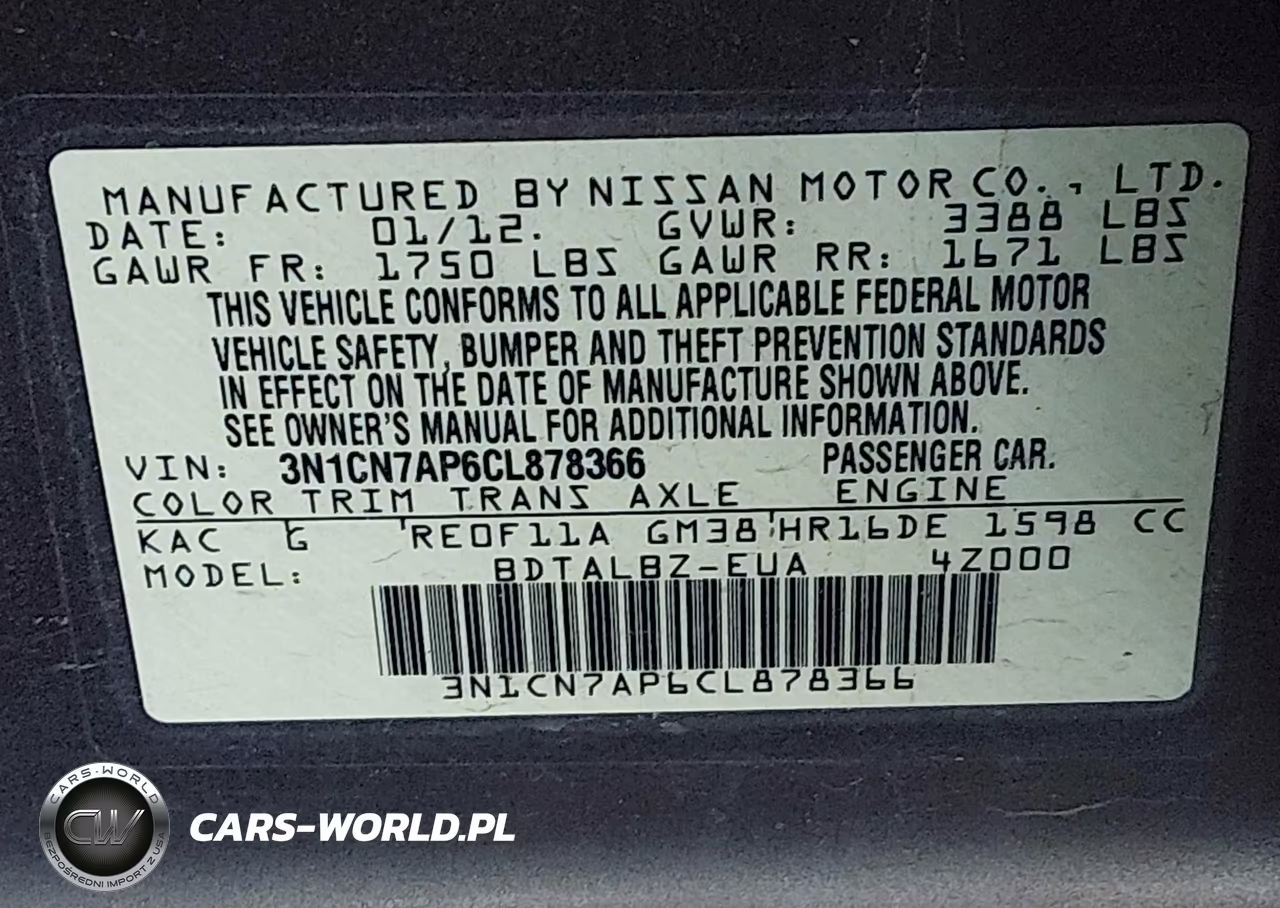 2012 Nissan Versa 1.6 Sv VIN:3N1CN7AP6CL878366 - 9