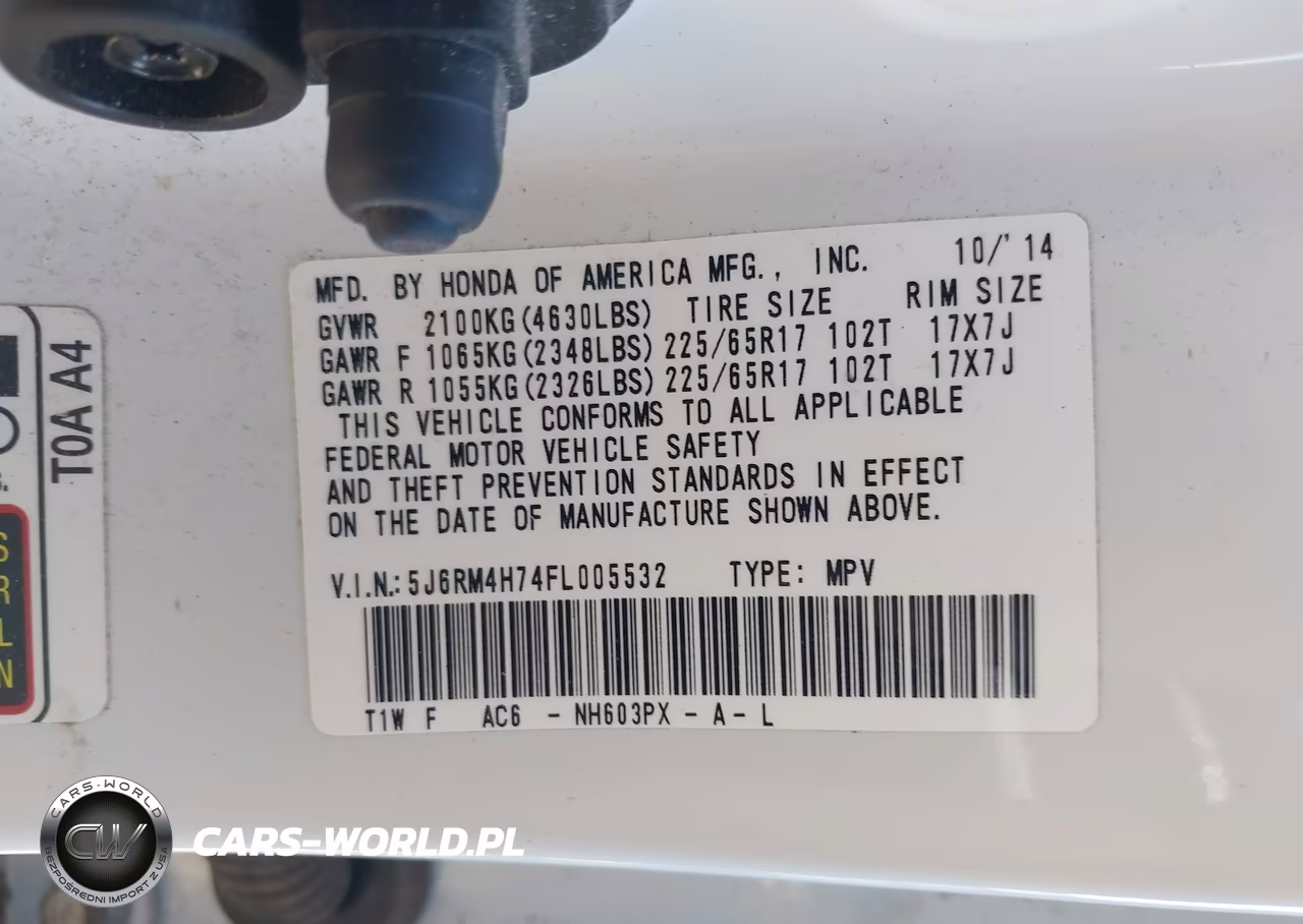 2015 Honda Cr-V Ex-L VIN:5J6RM4H74FL005532 - 9