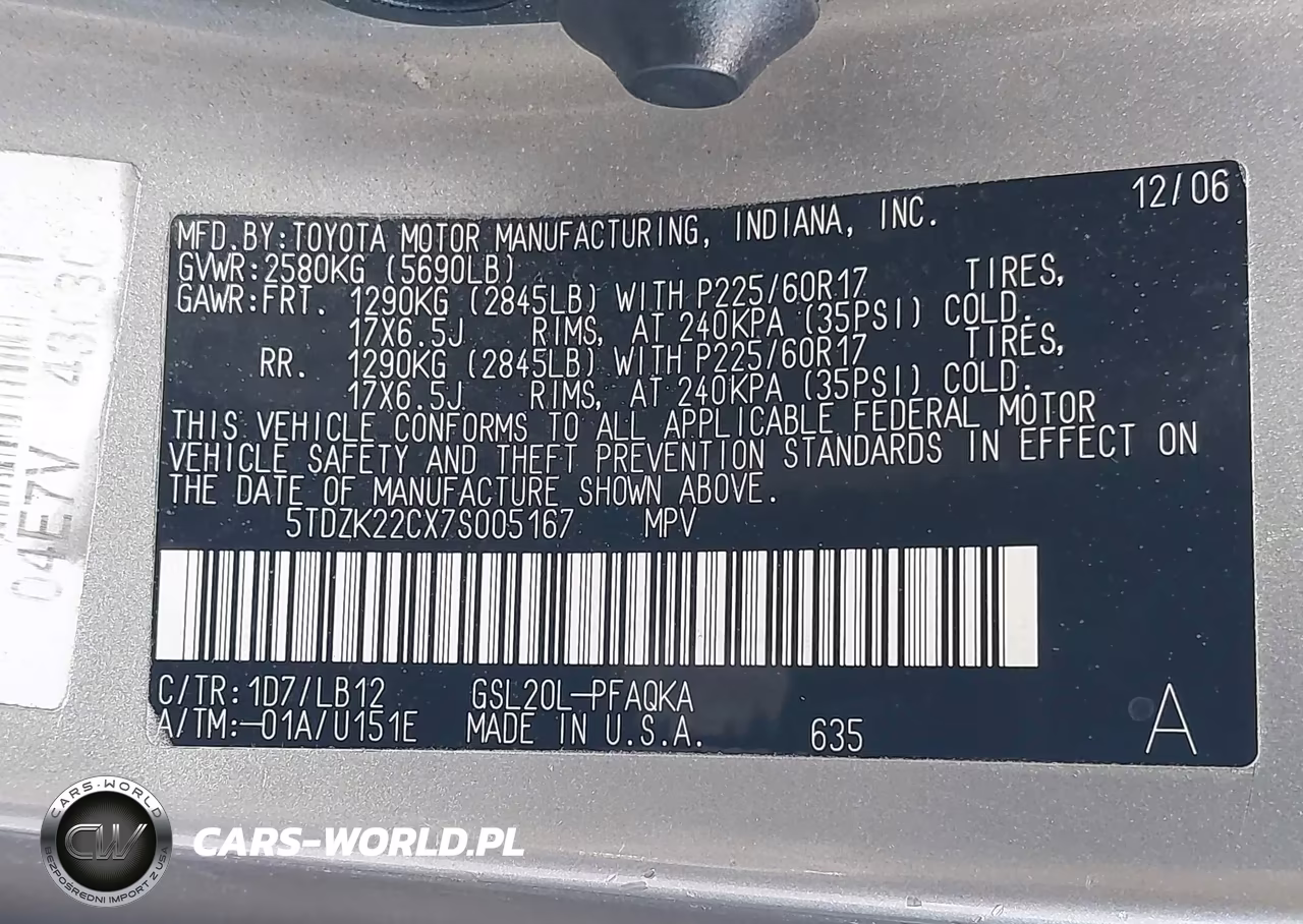 2007 Toyota Sienna Xle VIN:5TDZK22CX7S005167 - 9