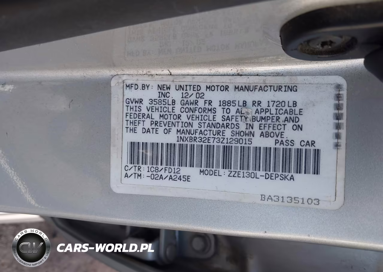 2003 Toyota Corolla S VIN:1NXBR32E73Z129015 - 9
