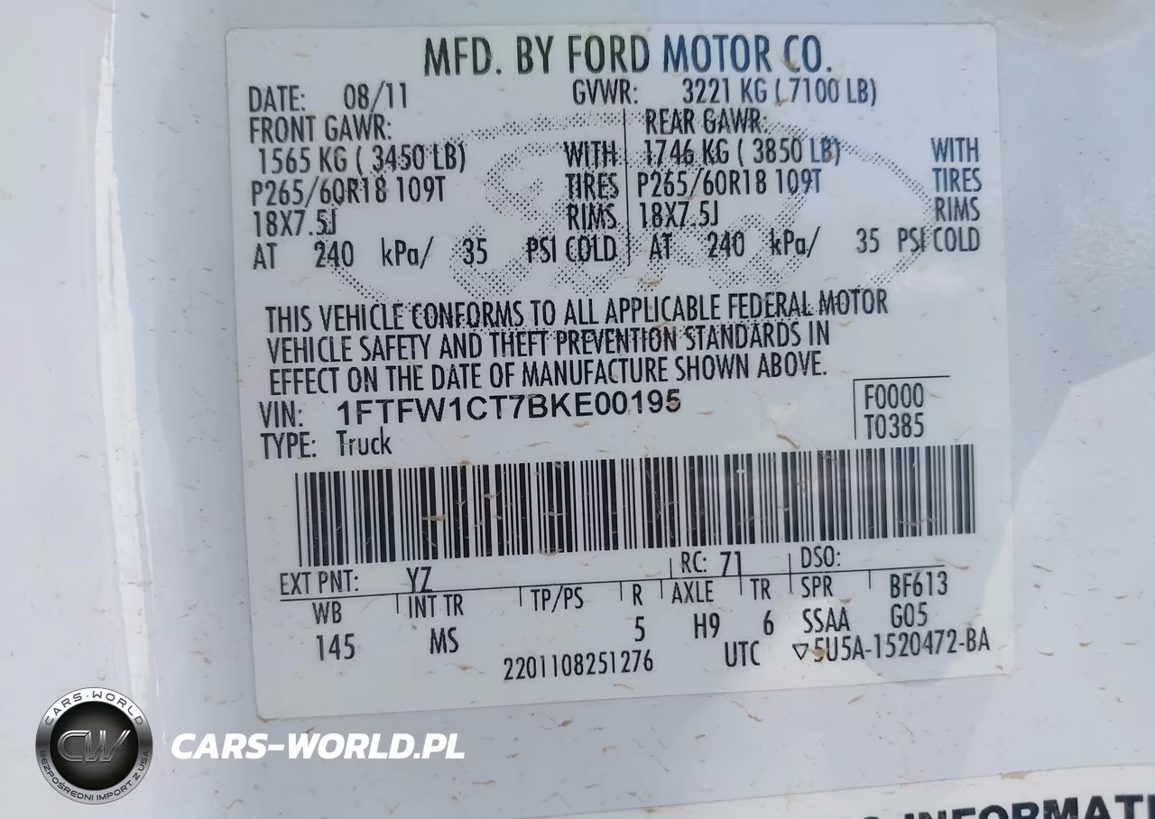 2011 Ford F-150 Xlt VIN:1FTFW1CT7BKE00195 - 9
