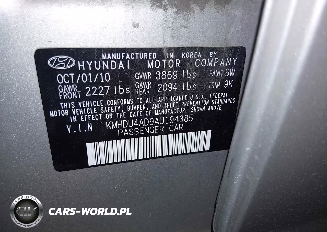 2010 Hyundai Elantra Gls VIN:KMHDU4AD9AU194385 - 9