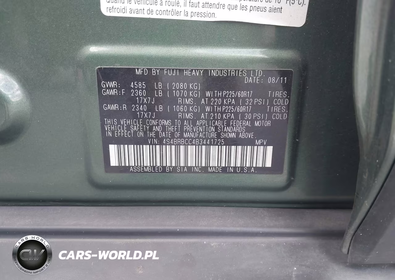 2011 Subaru Outback 2.5I Premium VIN:4S4BRBCC4B3441725 - 9
