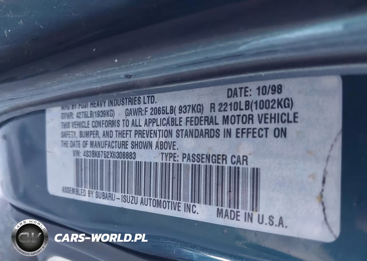 1999 Subaru Legacy 2.5Gt VIN:4S3BK6752X6308883 - 9