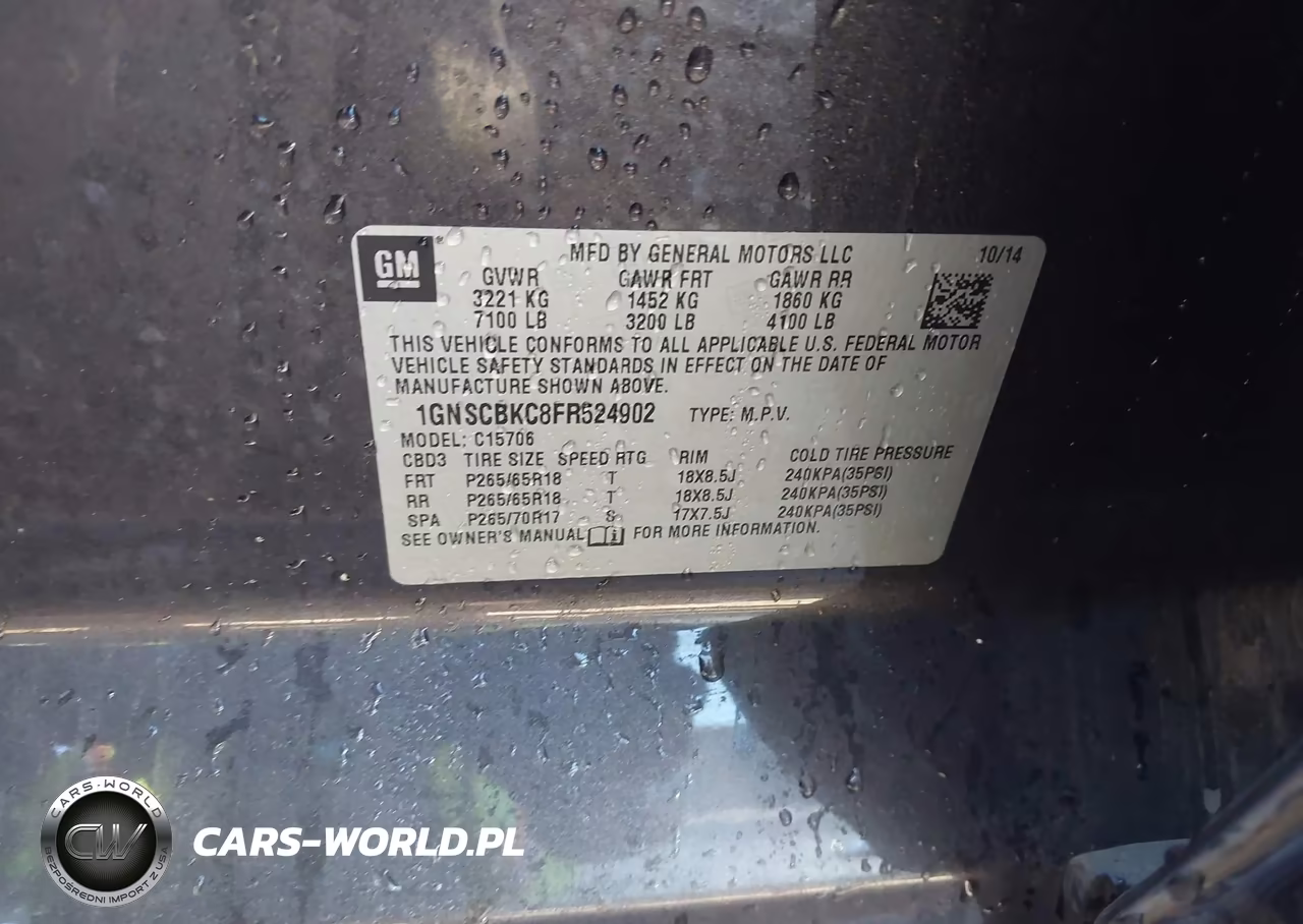 CHEVROLET TAHOE C150 VIN:1GNSCBKC8FR524902 - 9