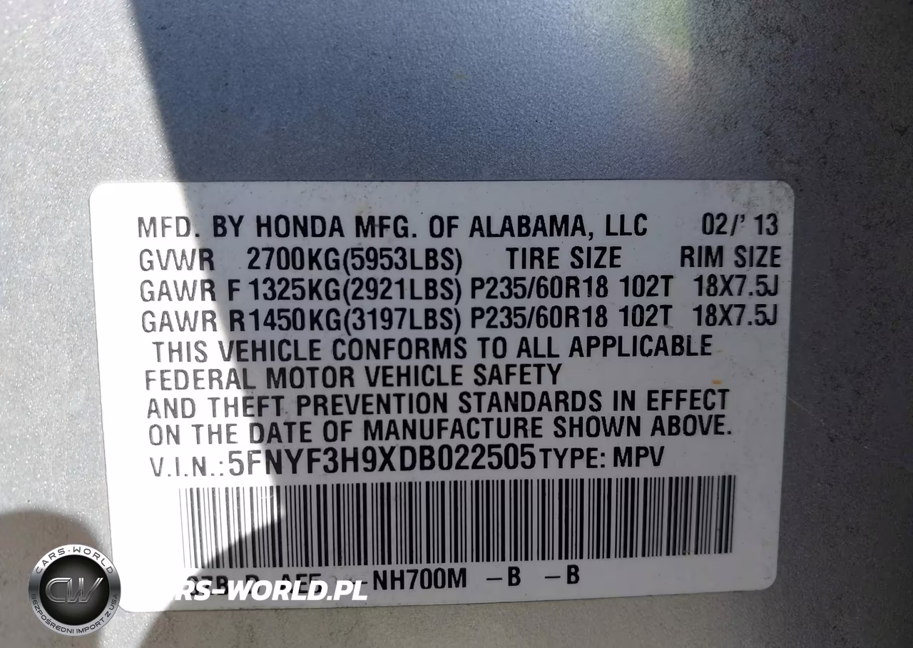 2013 Honda Pilot Touring VIN:5FNYF3H9XDB022505 - 9