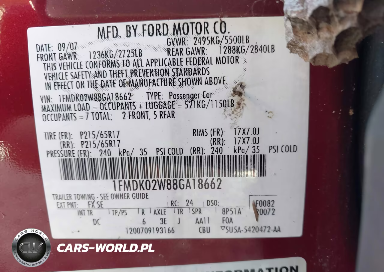 2008 Ford Taurus X Sel VIN:1FMDK02W88GA18662 - 9