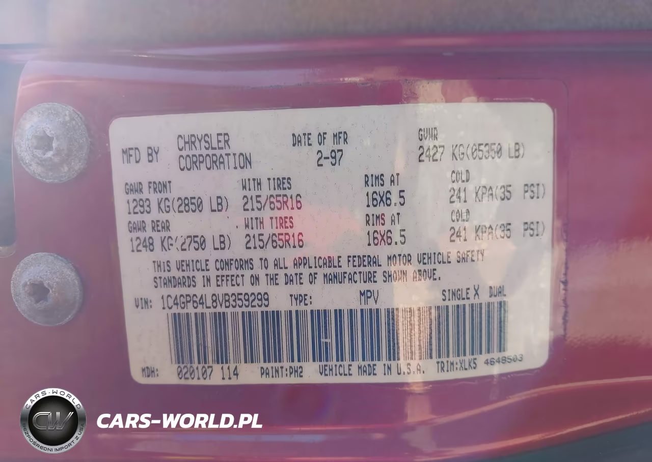 1997 Chrysler Town & Country Lxi VIN:1C4GP64L8VB359299 - 9