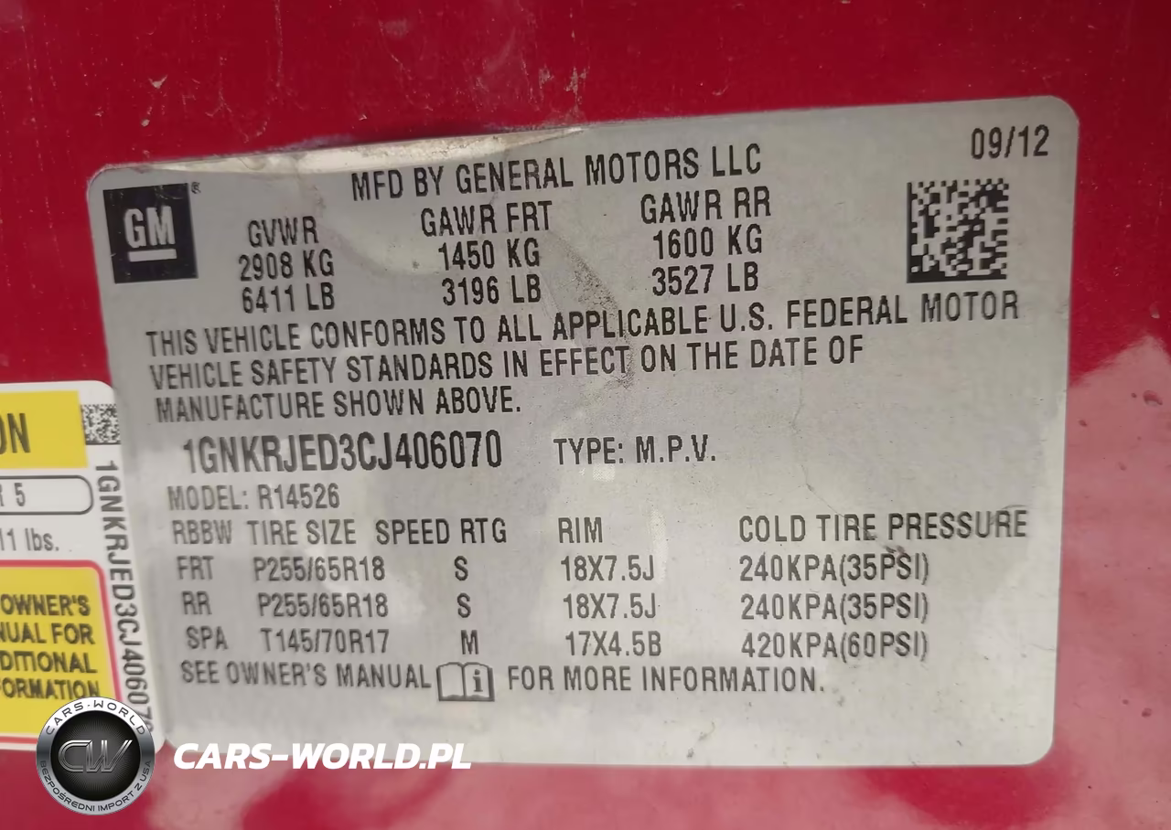 2012 Chevrolet Traverse 2Lt VIN:1GNKRJED3CJ406070 - 9