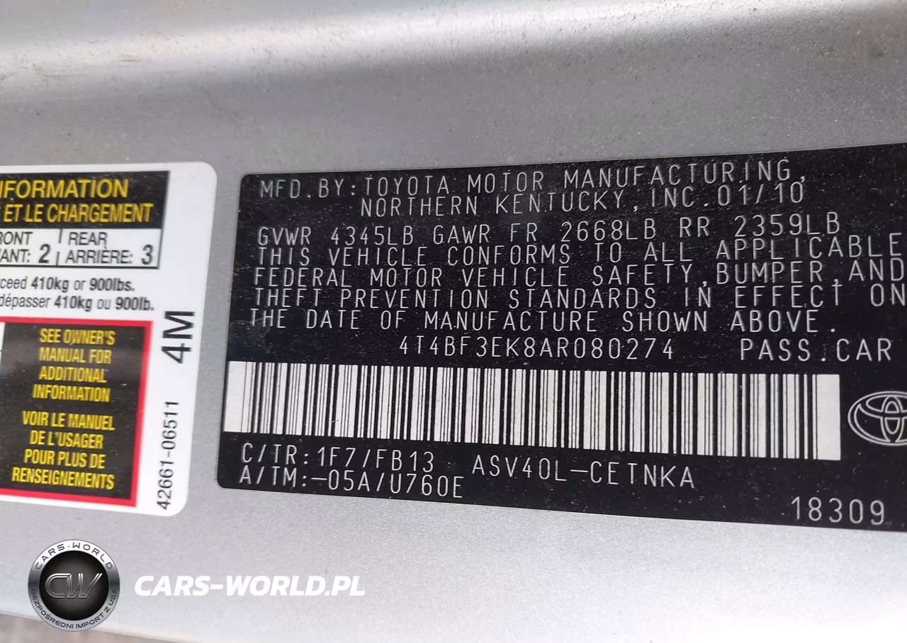 2010 Toyota Camry VIN:4T4BF3EK8AR080274 - 9