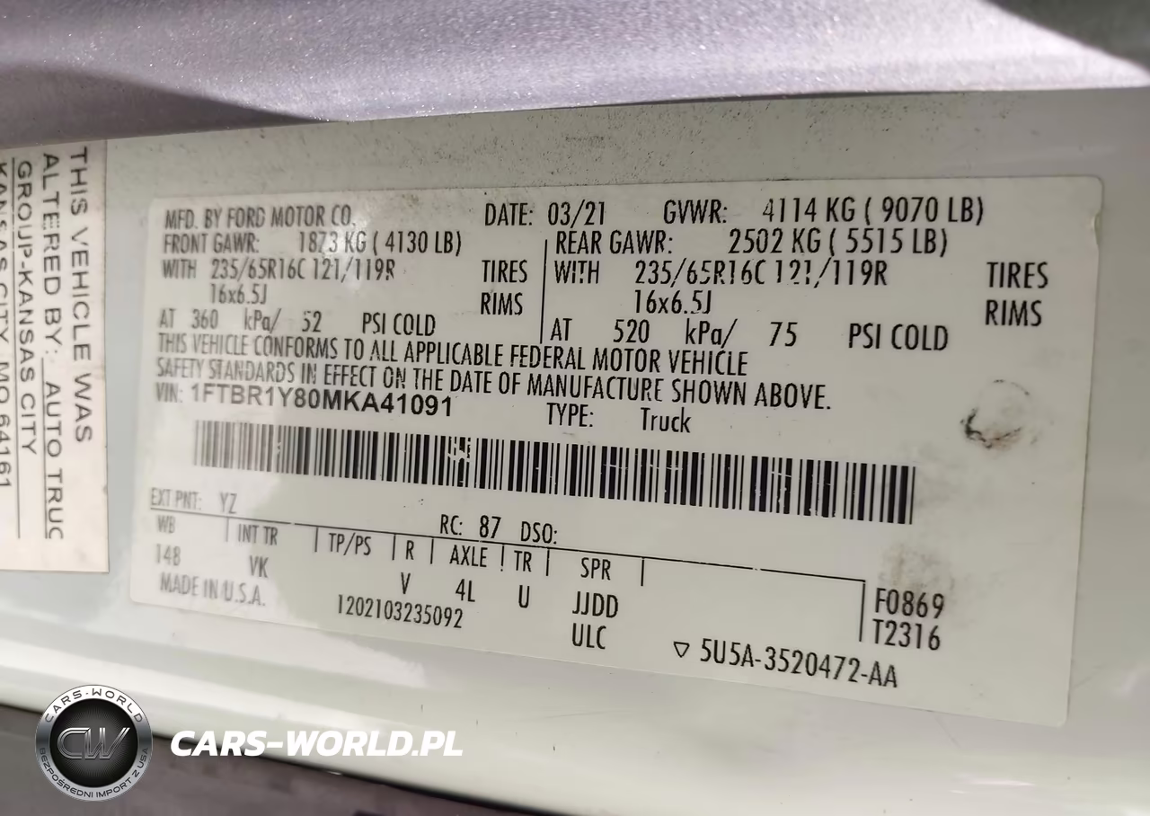 2021 Ford Transit-250 VIN:1FTBR1Y80MKA41091 - 8