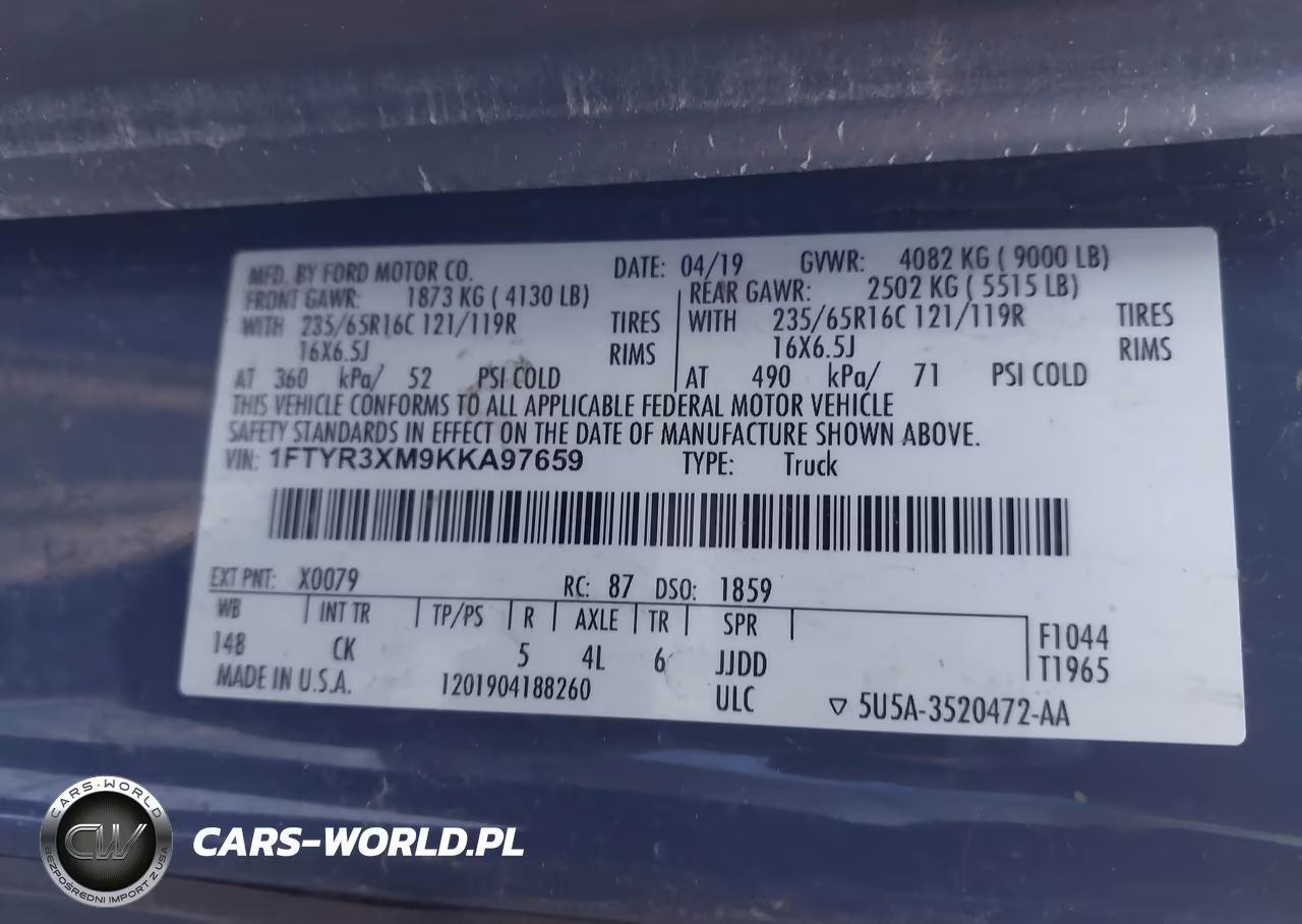 2019 Ford Transit-250 VIN:1FTYR3XM9KKA97659 - 9