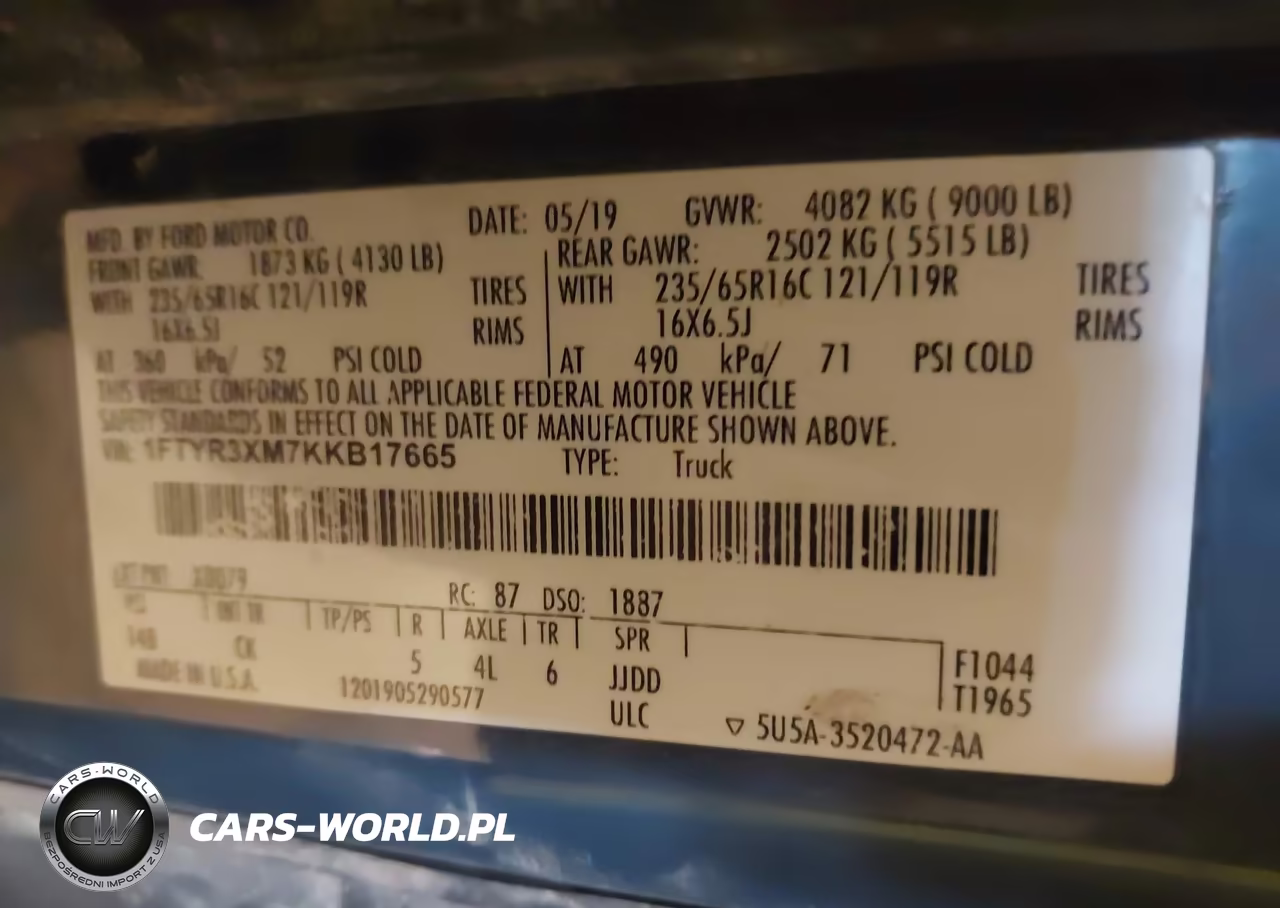2019 Ford Transit-250 VIN:1FTYR3XM7KKB17665 - 9