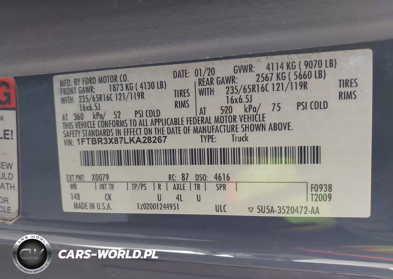 2020 Ford Transit-250 Cargo Van VIN:1FTBR3X87LKA28267 - 9