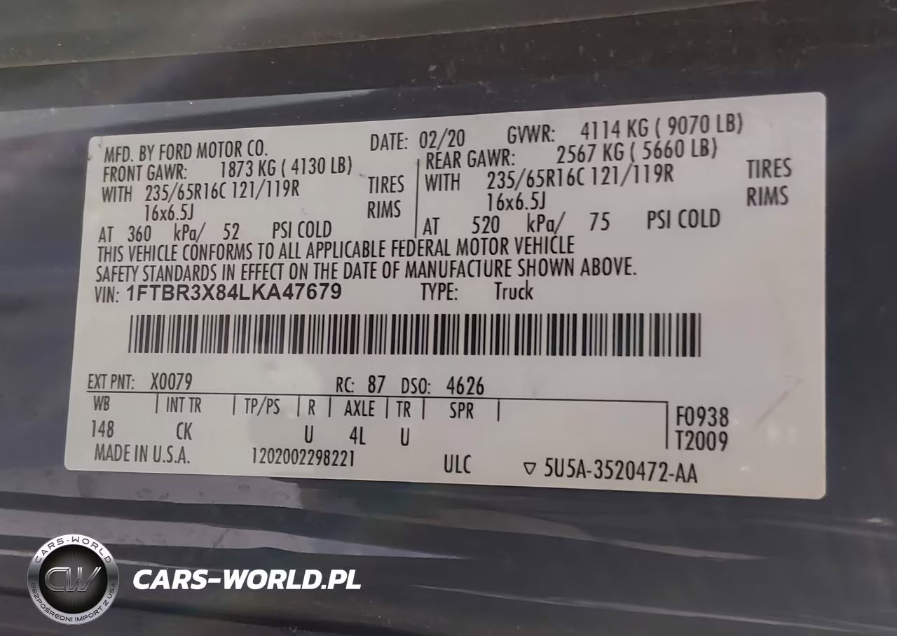 2020 Ford Transit-250 Cargo Van VIN:1FTBR3X84LKA47679 - 8