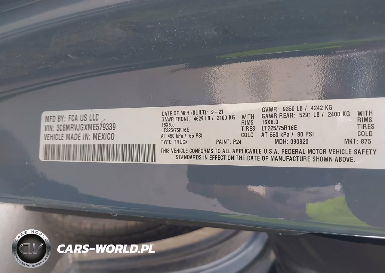 2021 Ram Promaster 3500 Cargo Van High Roof 159 Wb Ext VIN:3C6MRVJGXME579339 - 9