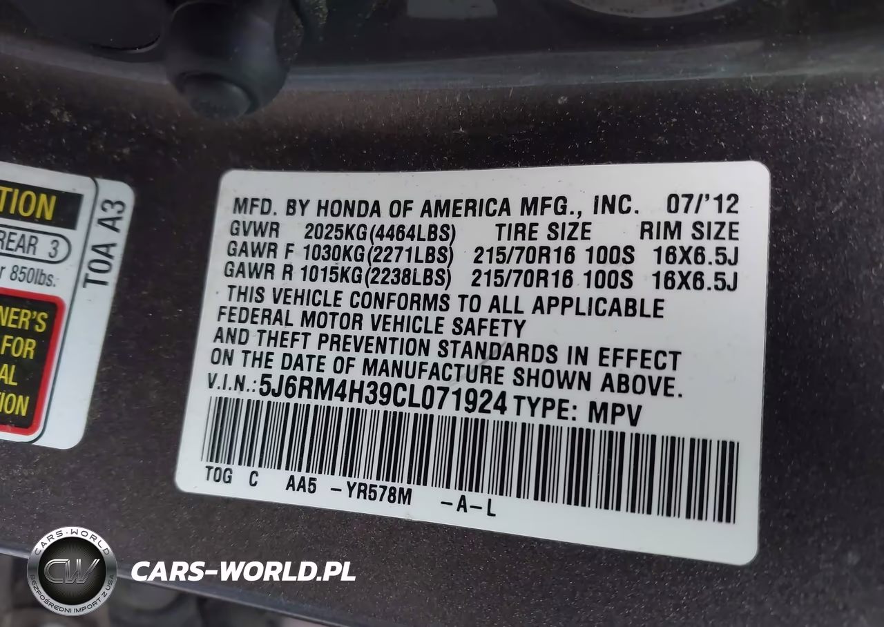 2012 Honda Cr-V Lx VIN:5J6RM4H39CL071924 - 9