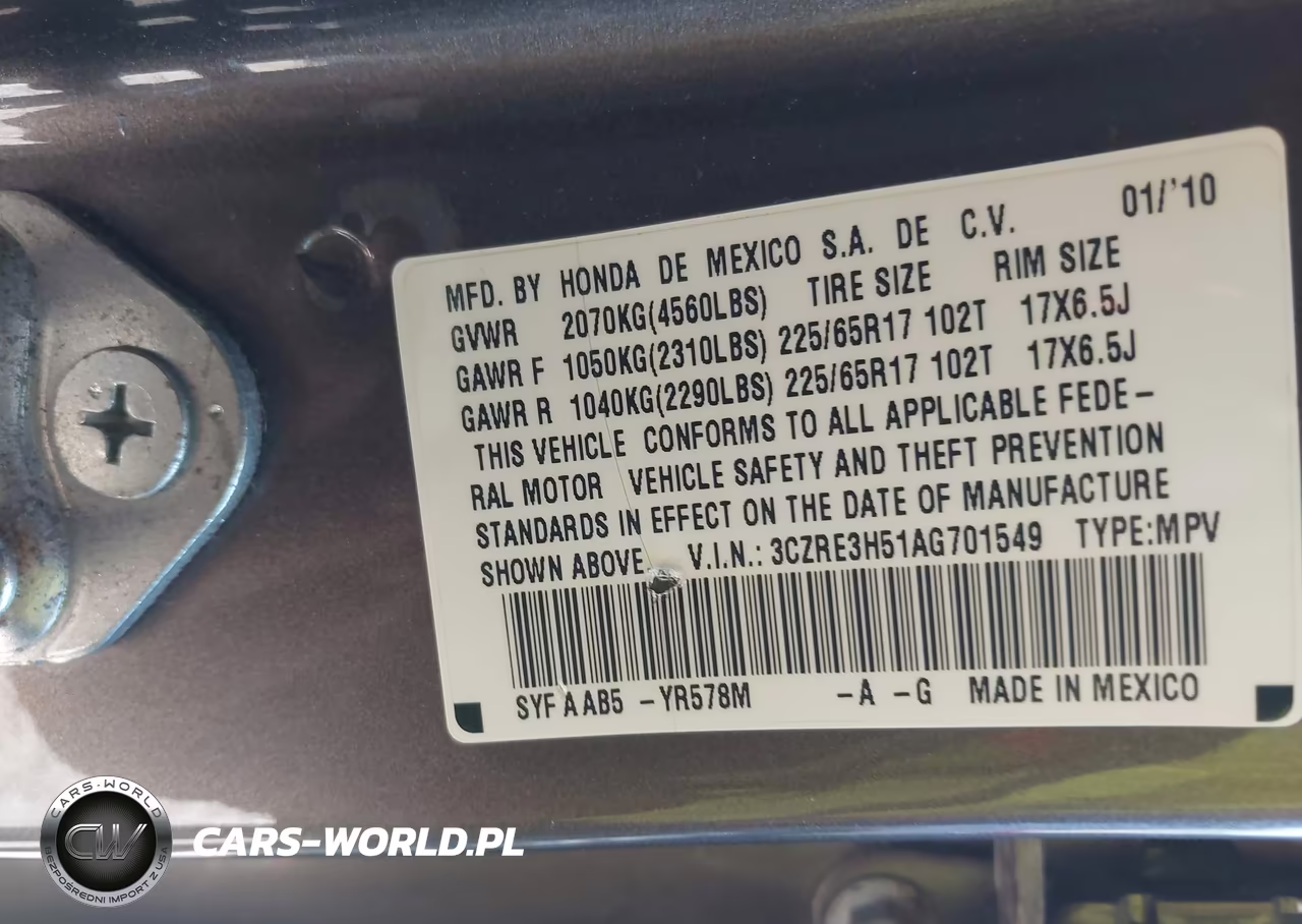 2010 Honda Cr-V Ex VIN:3CZRE3H51AG701549 - 9