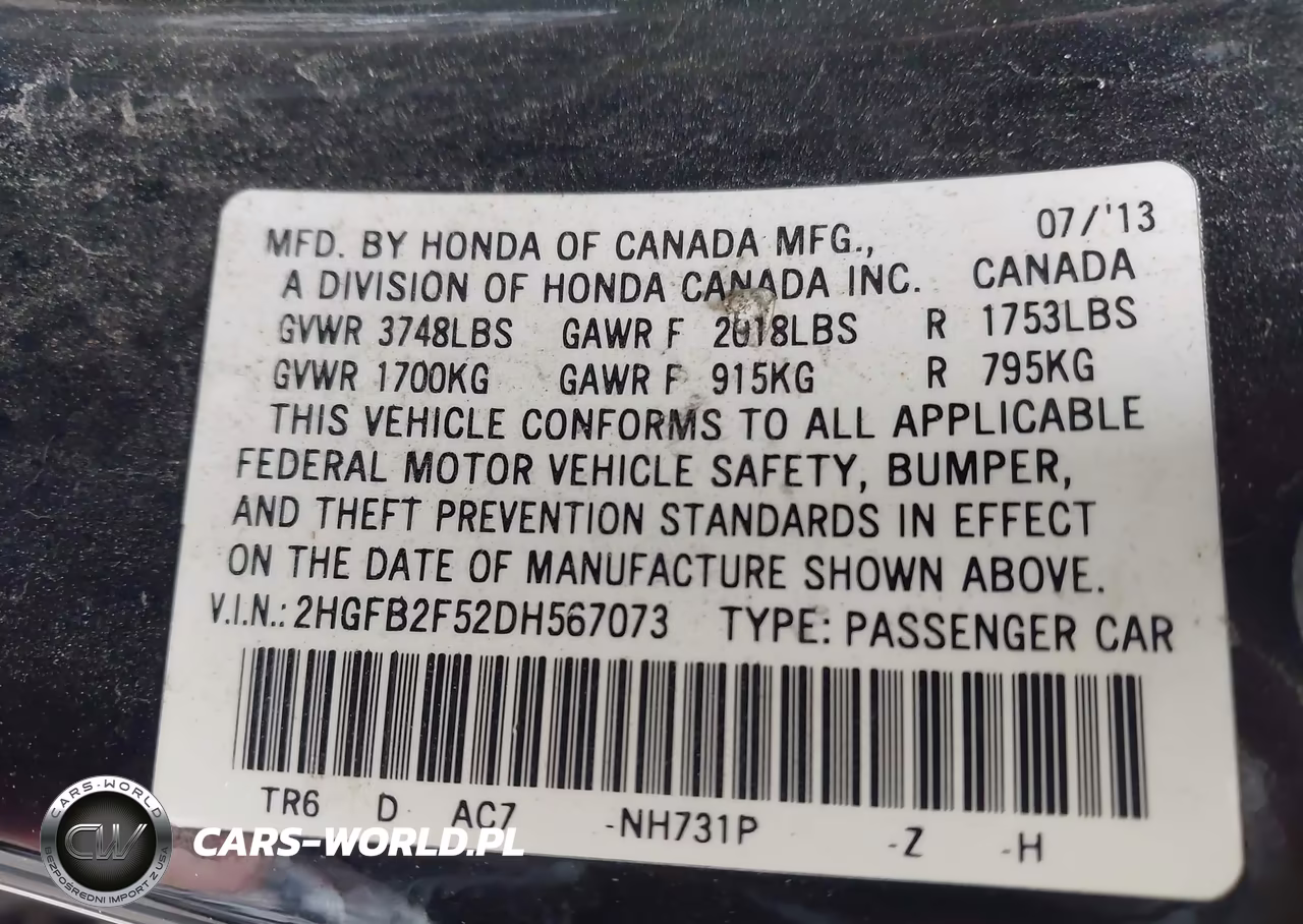 2013 Honda Civic Lx VIN:2HGFB2F52DH567073 - 9