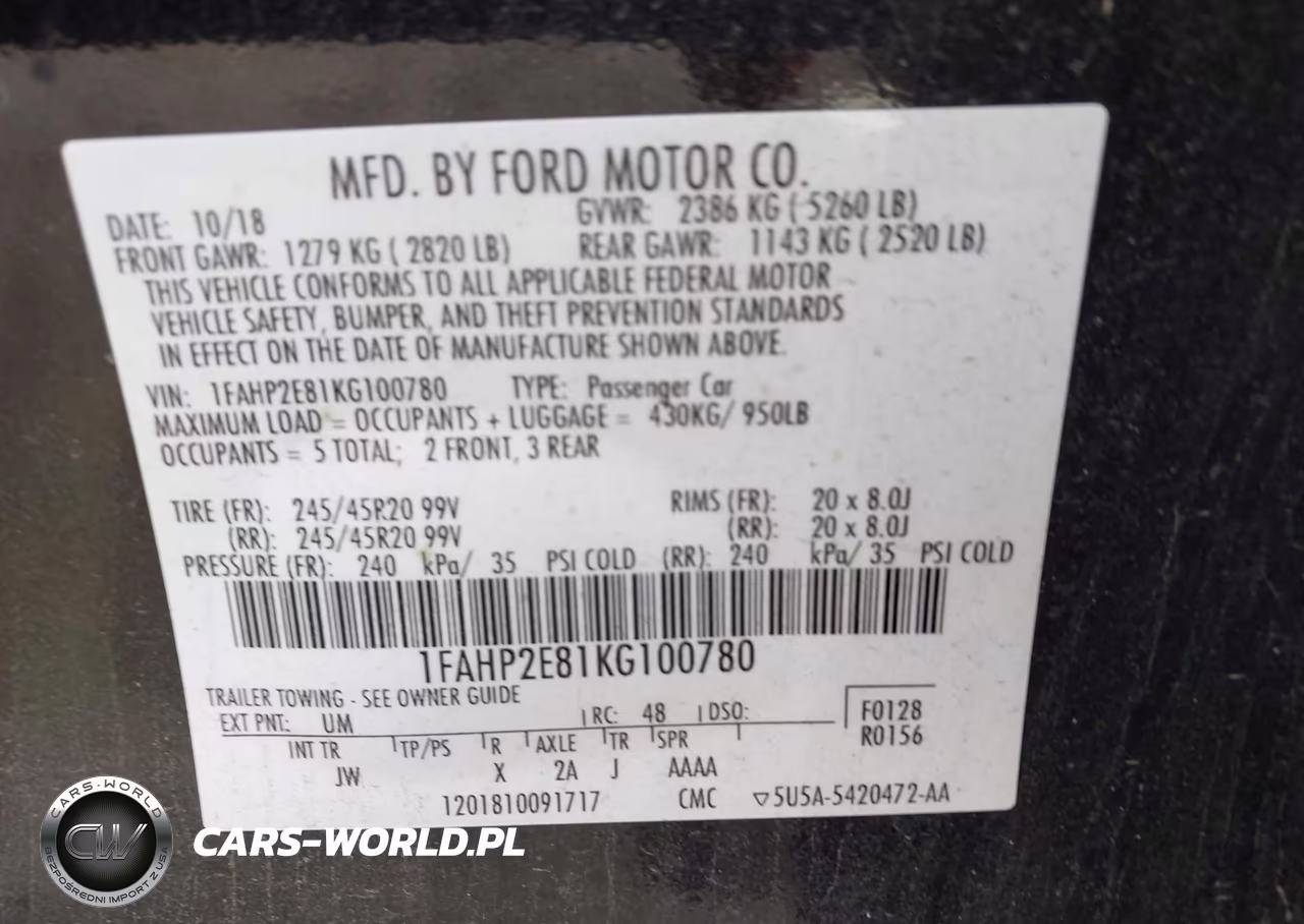 2019 Ford Taurus Sel VIN:1FAHP2E81KG100780 - 9