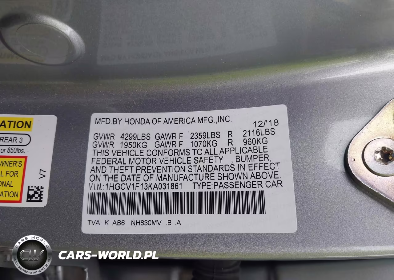 2019 Honda Accord Lx VIN:1HGCV1F13KA031861 - 9
