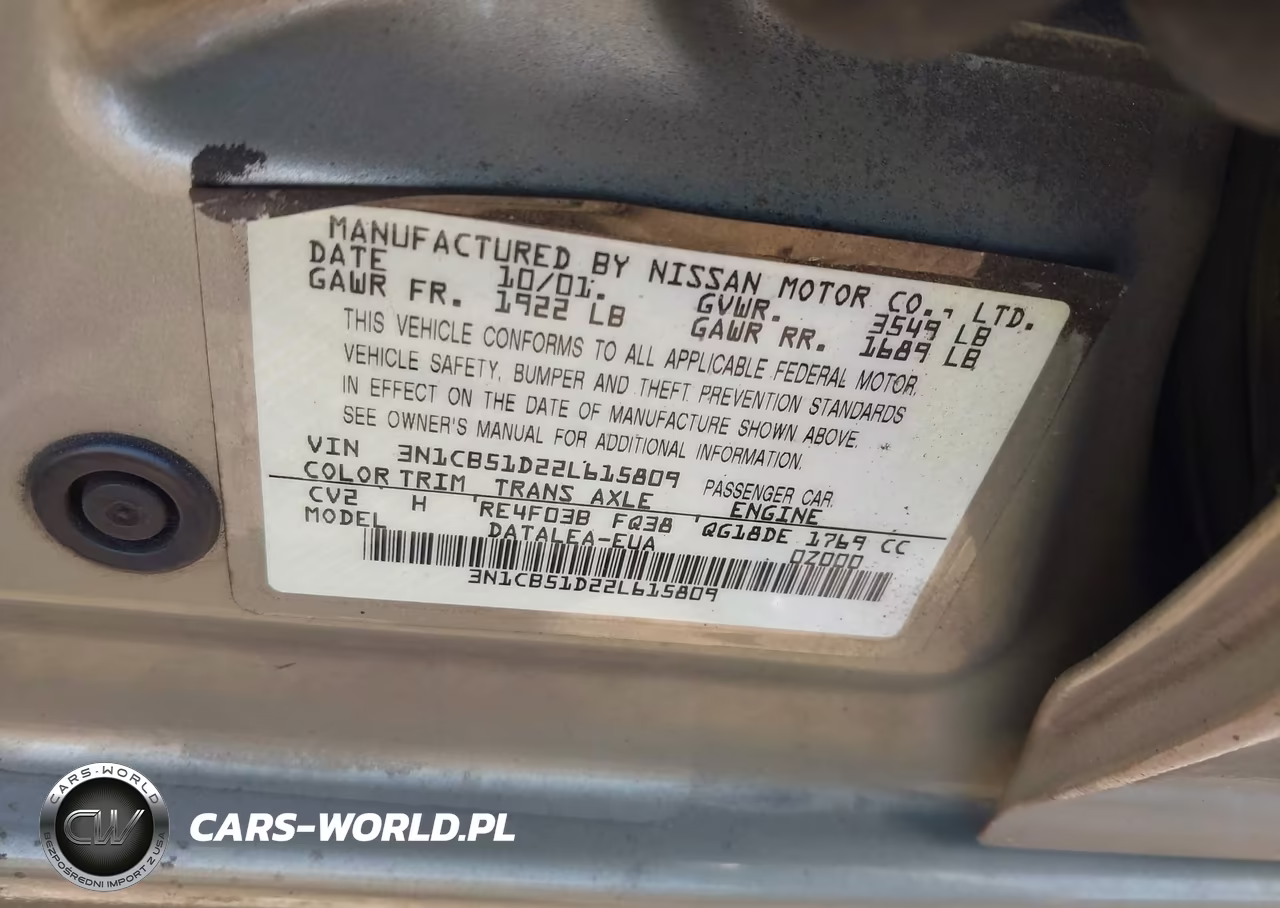 2002 Nissan Sentra Gxe VIN:3N1CB51D22L615809 - 9