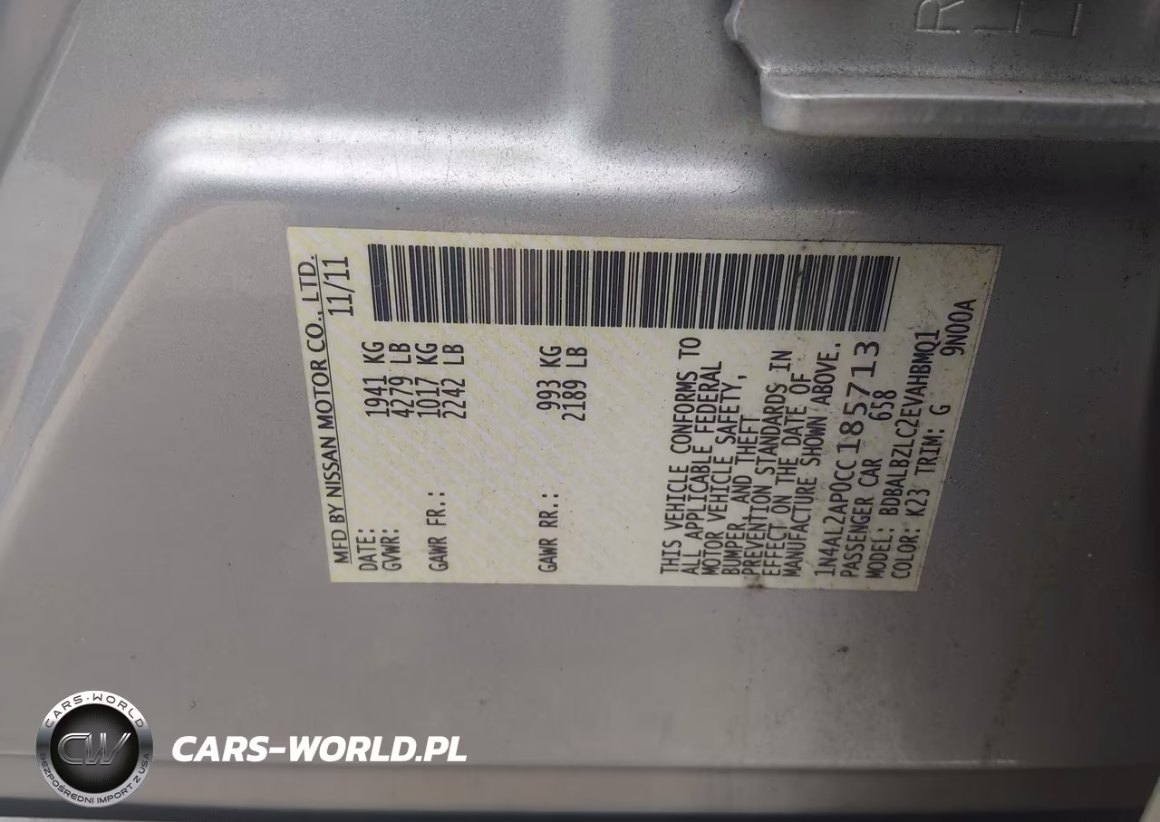 2012 Nissan Altima 2.5 S VIN:1N4AL2AP0CC185713 - 9