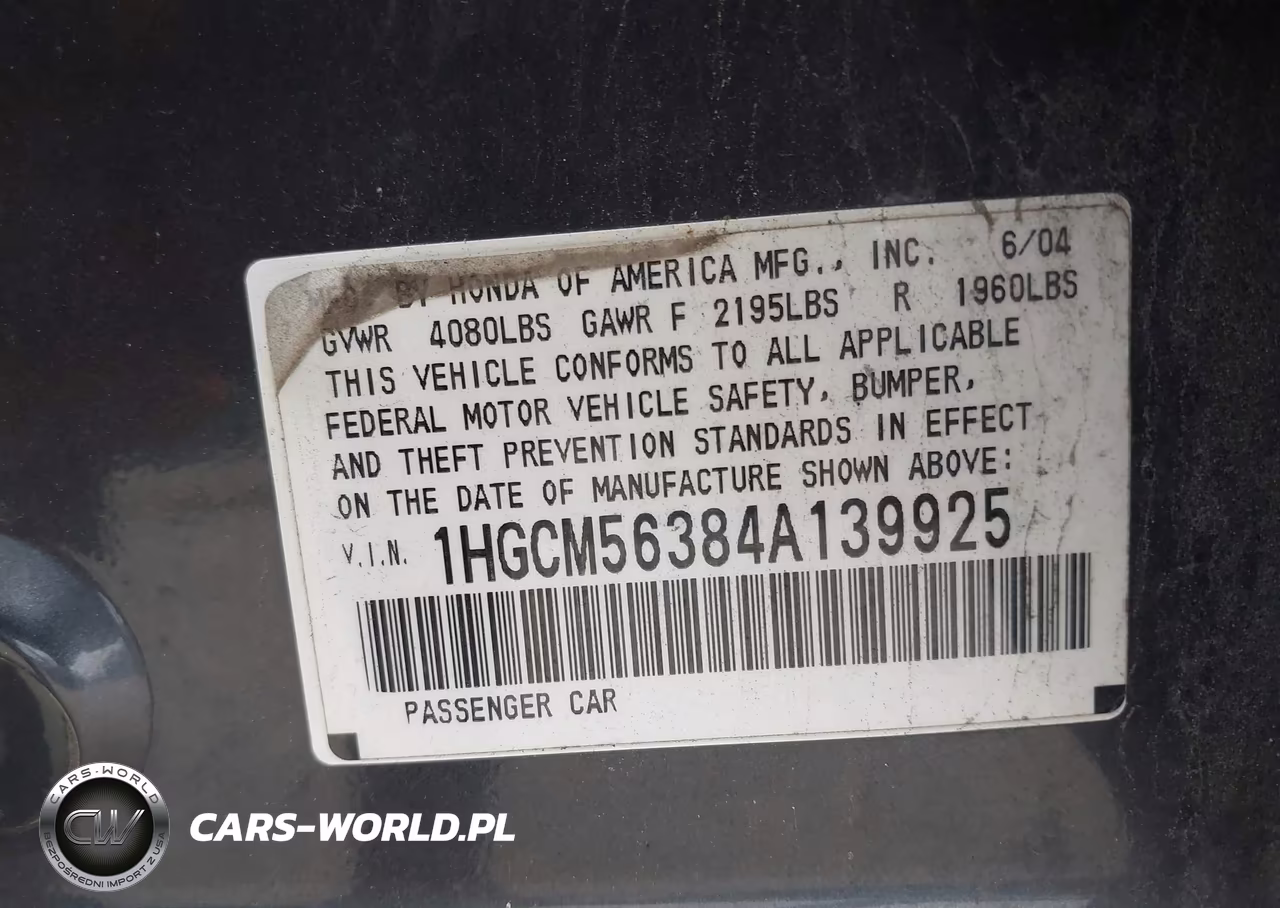 2004 Honda Accord 2.4 Lx VIN:1HGCM56384A139925 - 9
