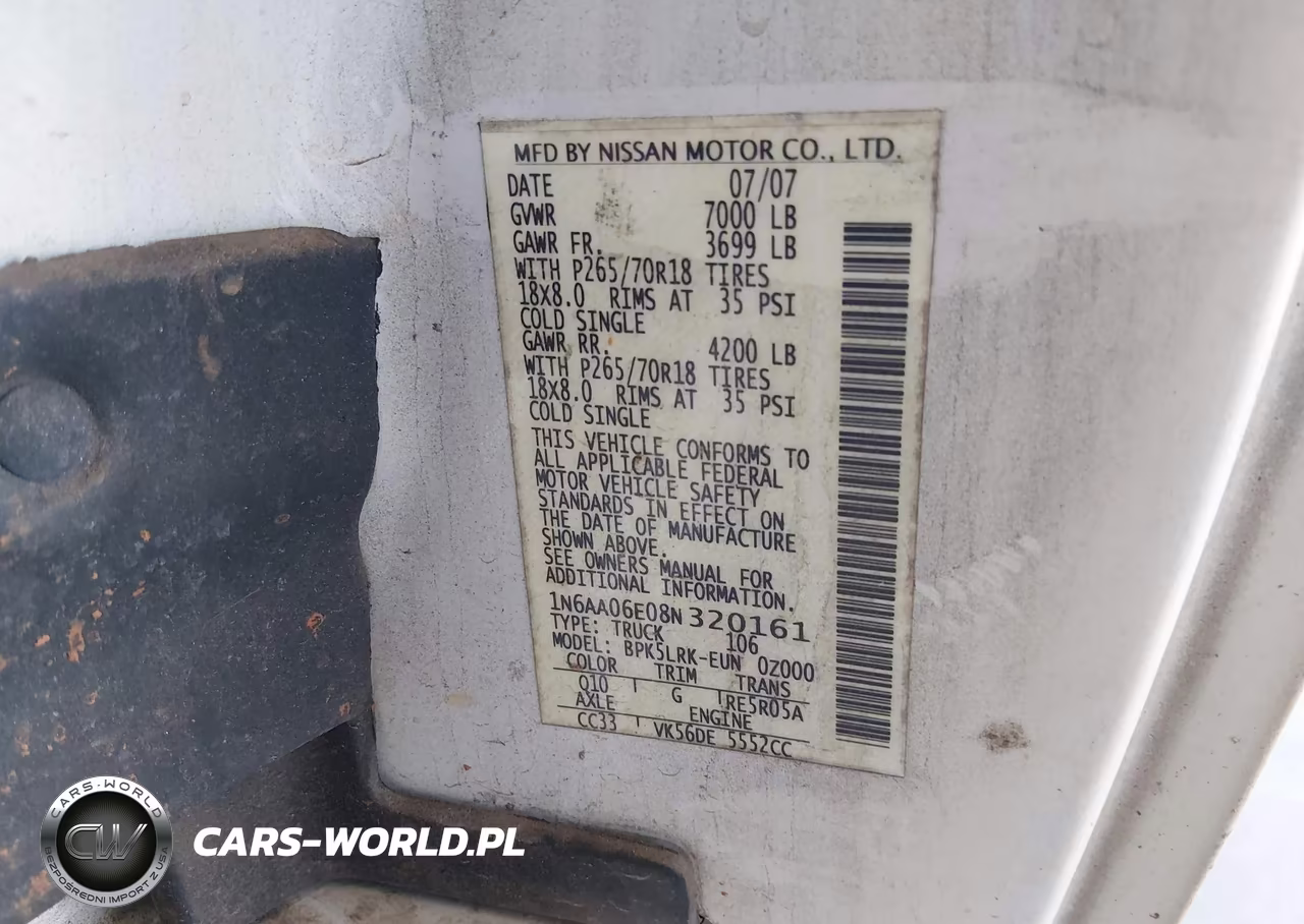2008 Nissan Titan Xe VIN:1N6AA06E08N320161 - 9