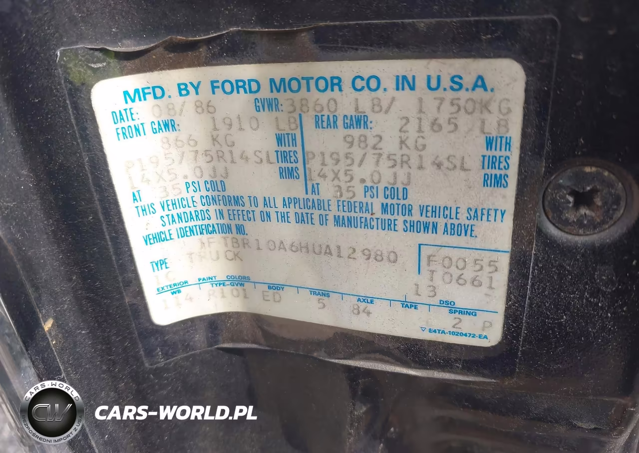 1987 Ford Ranger VIN:1FTBR10A6HUA12980 - 9