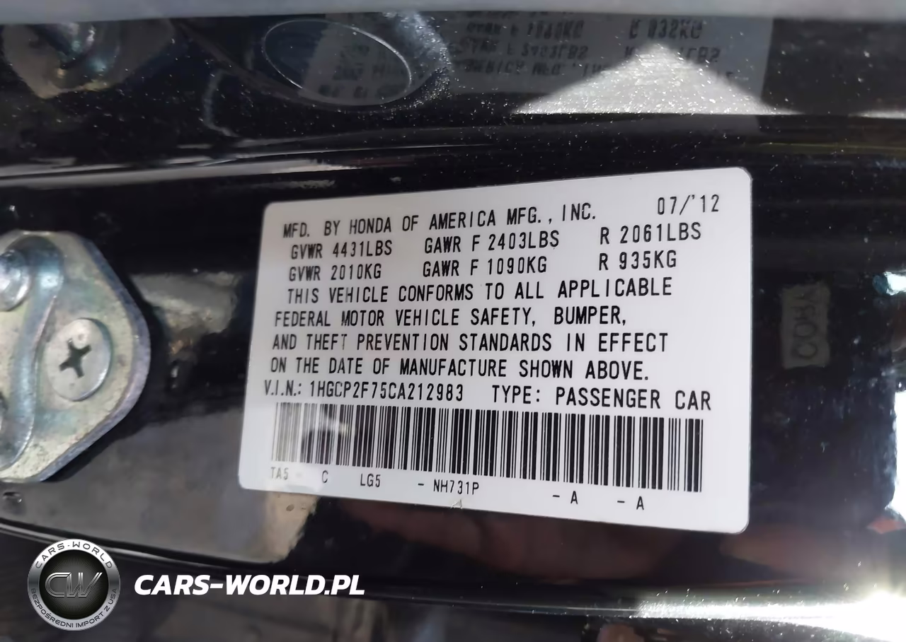 2012 Honda Accord 2.4 Ex VIN:1HGCP2F75CA212983 - 9