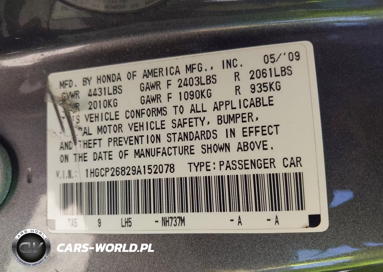 2009 Honda Accord 2.4 Ex-L VIN:1HGCP26829A152078 - 9