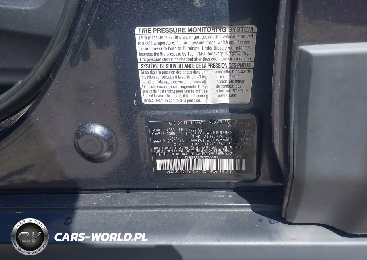 2012 Subaru Outback 2.5I Premium VIN:4S4BRCCCXC3255503 - 9