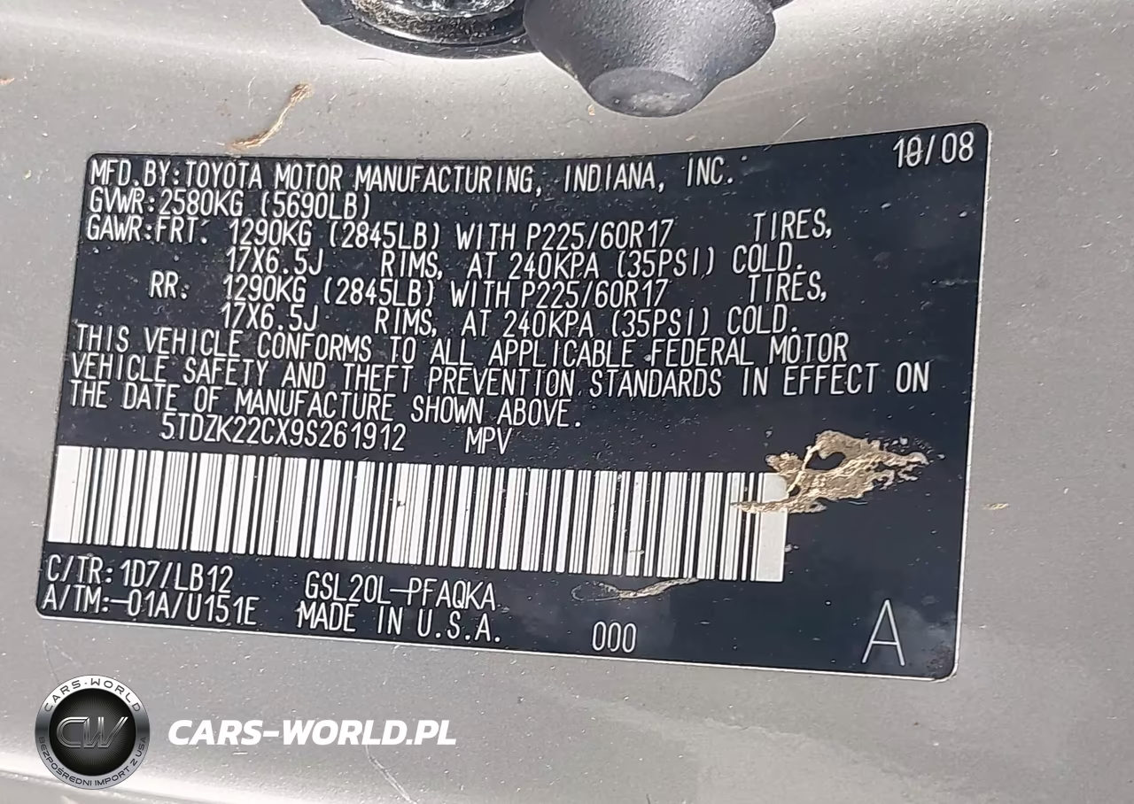 2009 Toyota Sienna Xle VIN:5TDZK22CX9S261912 - 9