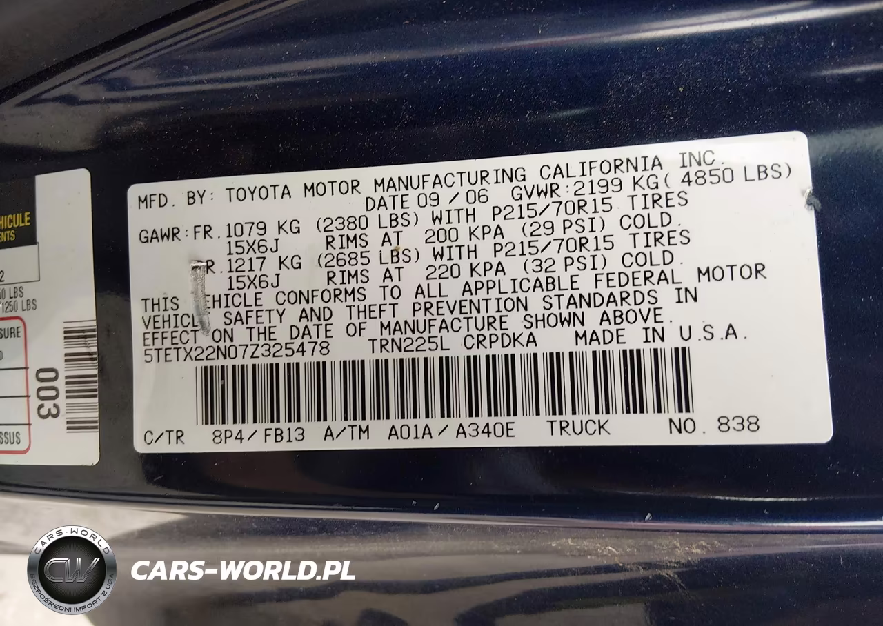 2007 Toyota Tacoma VIN:5TETX22N07Z325478 - 9