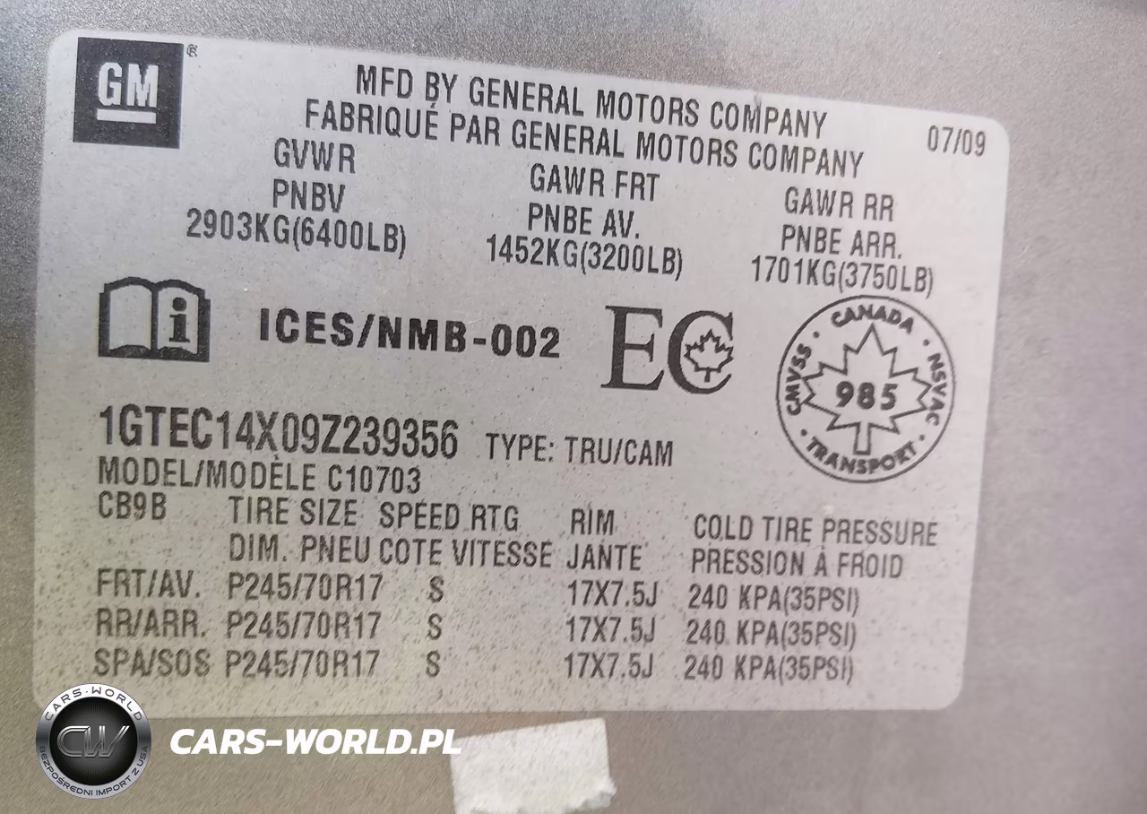2009 GMC Sierra 1500 Work Truck VIN:1GTEC14X09Z239356 - 9