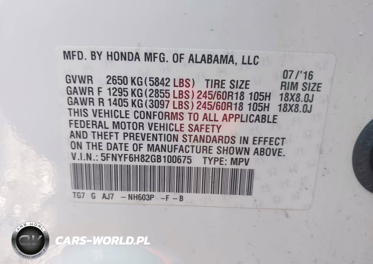 2016 Honda Pilot Ex-L VIN:5FNYF6H82GB100675 - 9