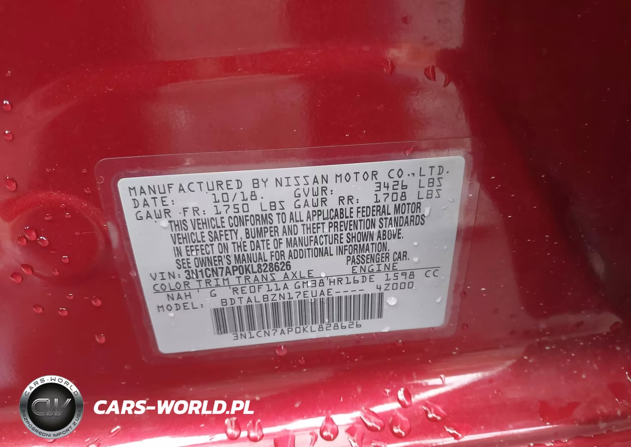 2019 Nissan Versa 1.6 Sv VIN:3N1CN7AP0KL828626 - 9