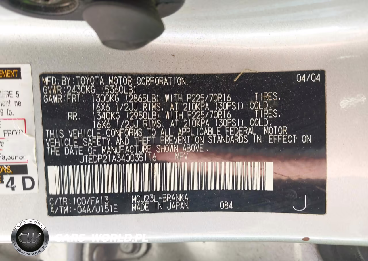 2004 Toyota Highlander V6 VIN:JTEDP21A340035116 - 9