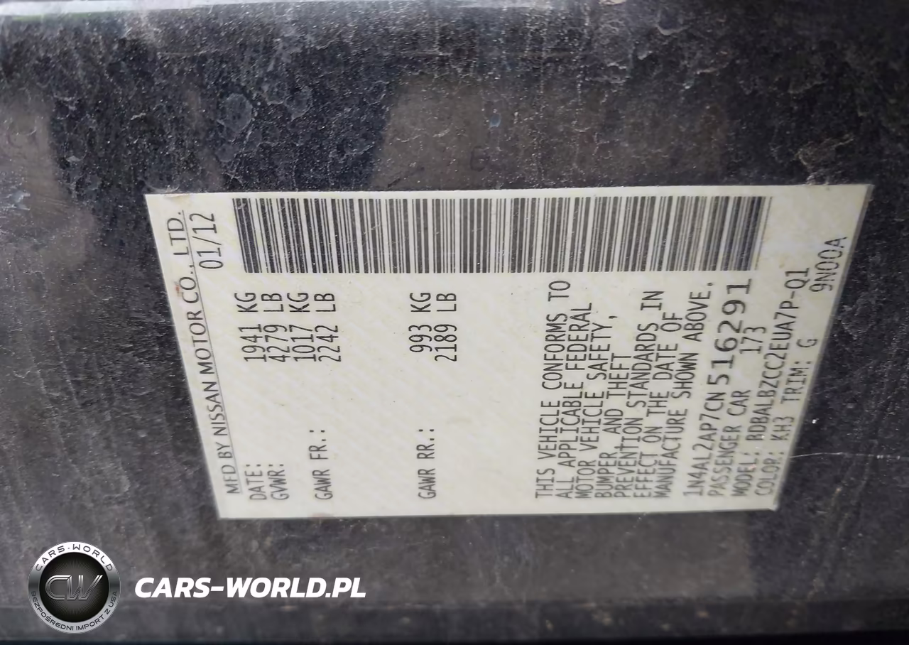 2012 Nissan Altima 2.5 S VIN:1N4AL2AP7CN516291 - 9