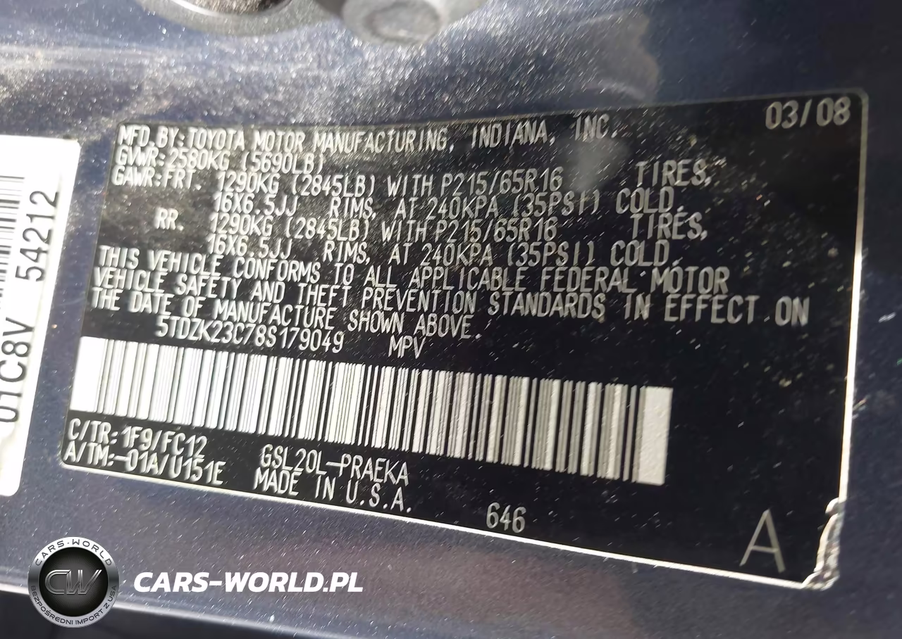 2008 Toyota Sienna Le VIN:5TDZK23C78S179049 - 9