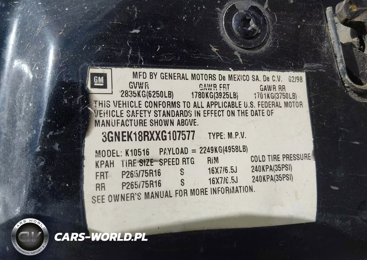 1999 Chevrolet Tahoe VIN:3GNEK18RXXG107577 - 9