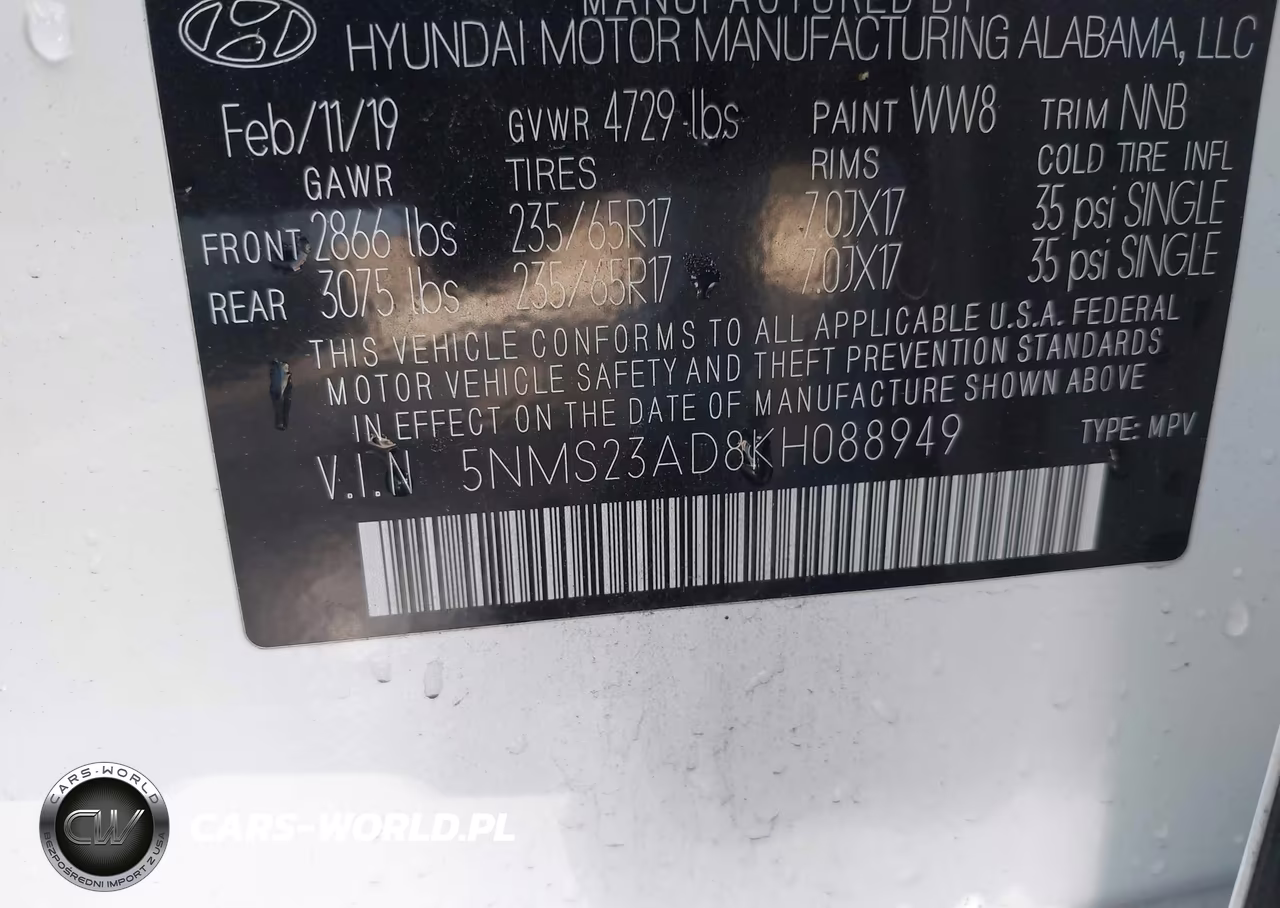 2019 Hyundai Santa Fe Se VIN:5NMS23AD8KH088949 - 9