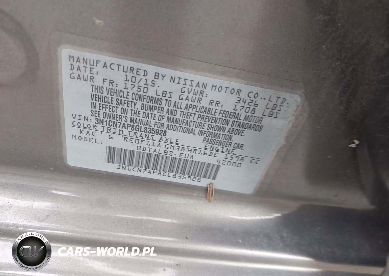 2016 Nissan Versa 1.6 Sv VIN:3N1CN7AP8GL835928 - 9