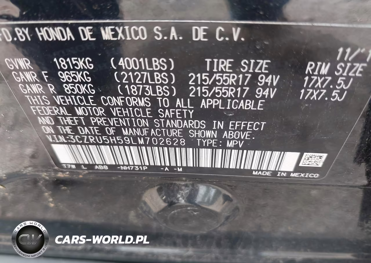 2020 Honda Hr-V 2Wd Ex VIN:3CZRU5H59LM702628 - 9
