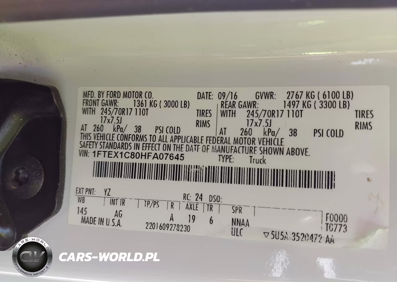 2017 Ford F-150 Xl VIN:1FTEX1C80HFA07645 - 9
