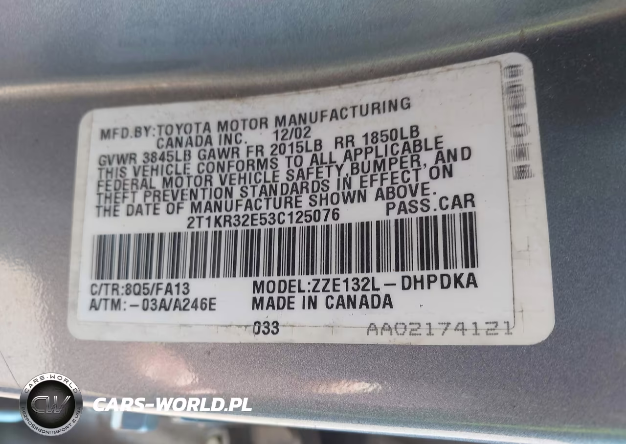 2003 Toyota Matrix Standard VIN:2T1KR32E53C125076 - 9