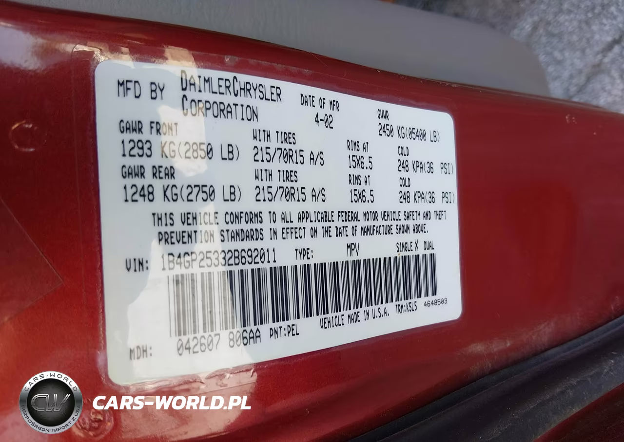 2002 Dodge Caravan Se VIN:1B4GP25332B692011 - 9